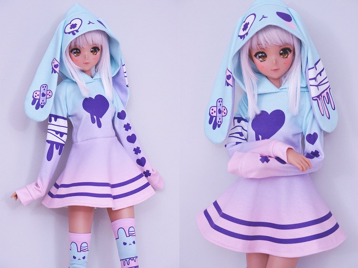 Cute Pastel Clothes Hoodie Dress for Smart Doll Blue Bunny Etsy