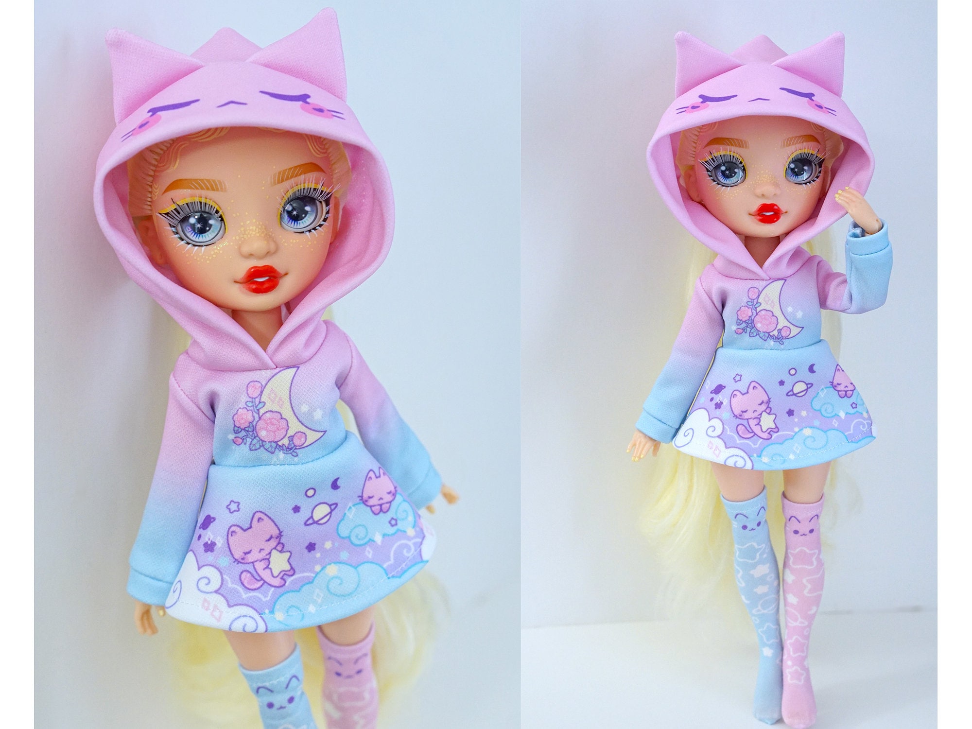 Rainbow High Doll Clothes, Cute Hoodie Dress and Socks Outfit Set 