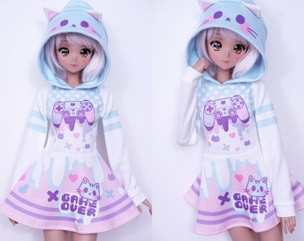 Clothes for Smart Doll, Cute Pastel Dress Hoodie - Game Over Kitty