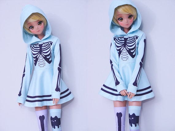 Dress for Smart Doll Pear or Classic Cute Clothes Hoodie With Skeleton Graphics on Light Aqua Fabric Etsy