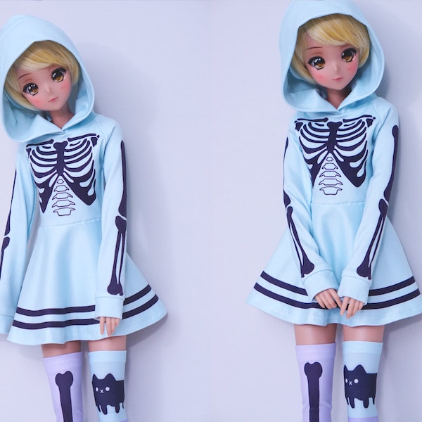 Smart Doll Clothes: Aqua Dress with Skeleton Print