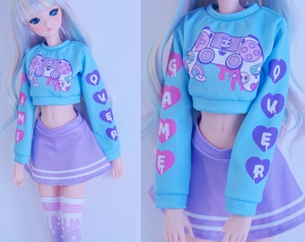 Ensemble de vêtements mignons pour Smart Doll, pull court et jupe - Blue Game Over Gamepad