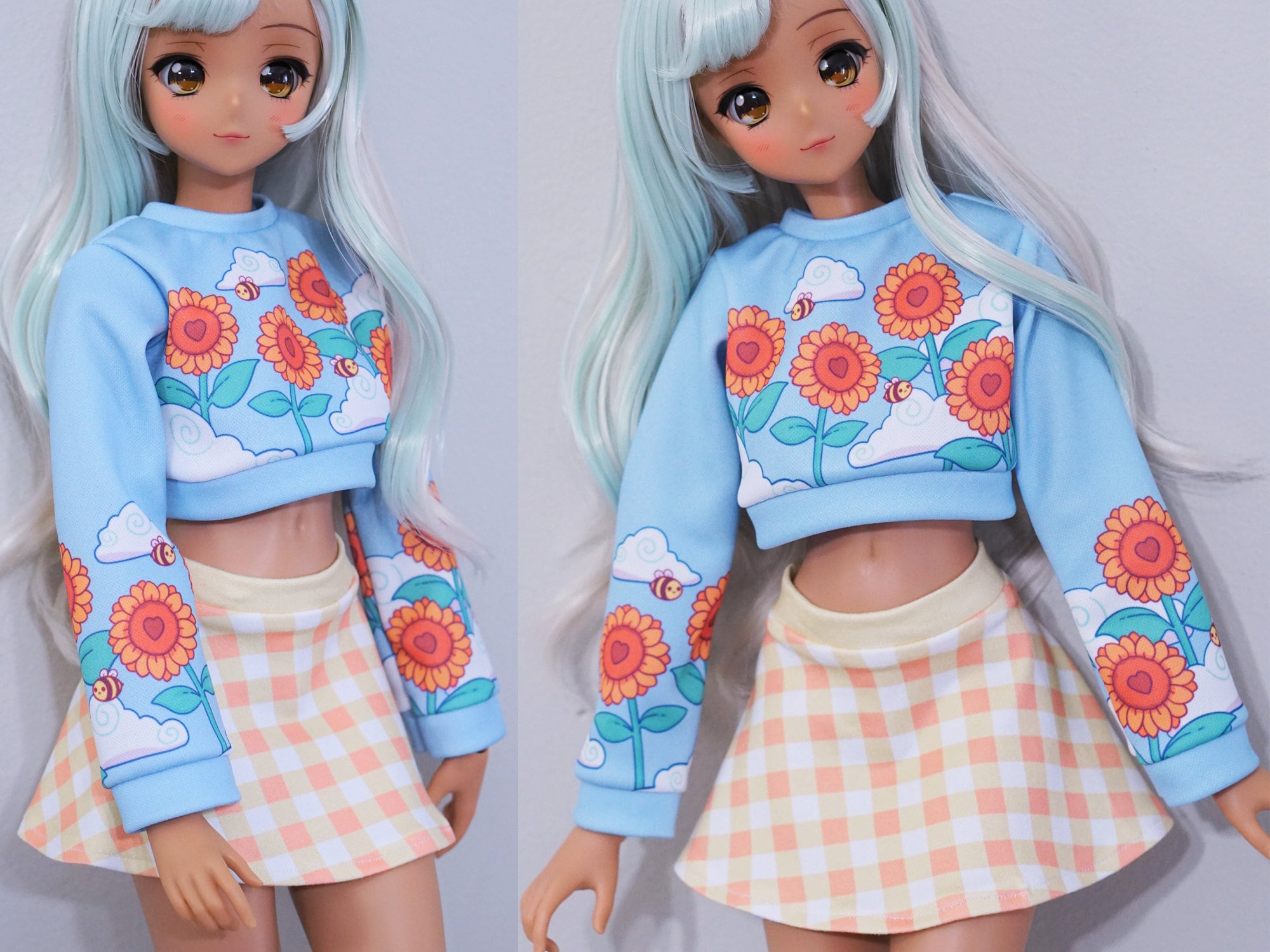 Smart Doll clothes, Cute Outfit Crop Sweater and Skirt - Sunflower Sky
