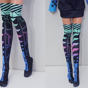 Socks for Smart Doll Classic or Pear, black cyberpunk neon tech wear