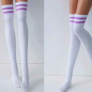 White Socks for Smart Doll with 2 purple stripes