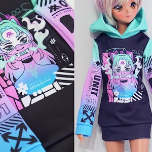 Clothes for Smart Doll Pear or Classic, cyberpunk hoodie sweater on black - neon demon
