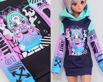 Smart Doll Clothes, Sweater Hoodie in black neon cyberpunk