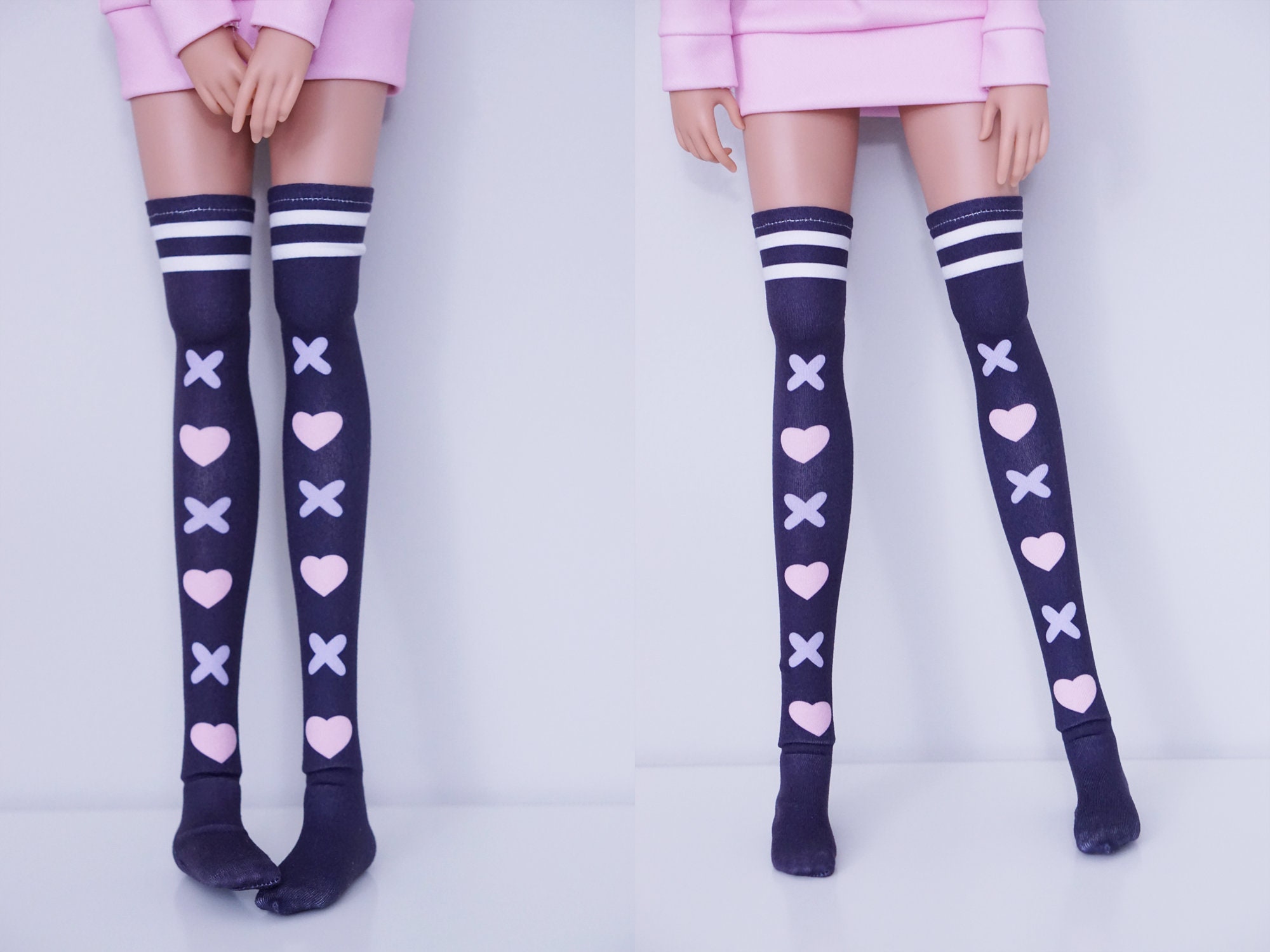 Socks for Smart Doll Classic or Pear, black with hearts and crosses