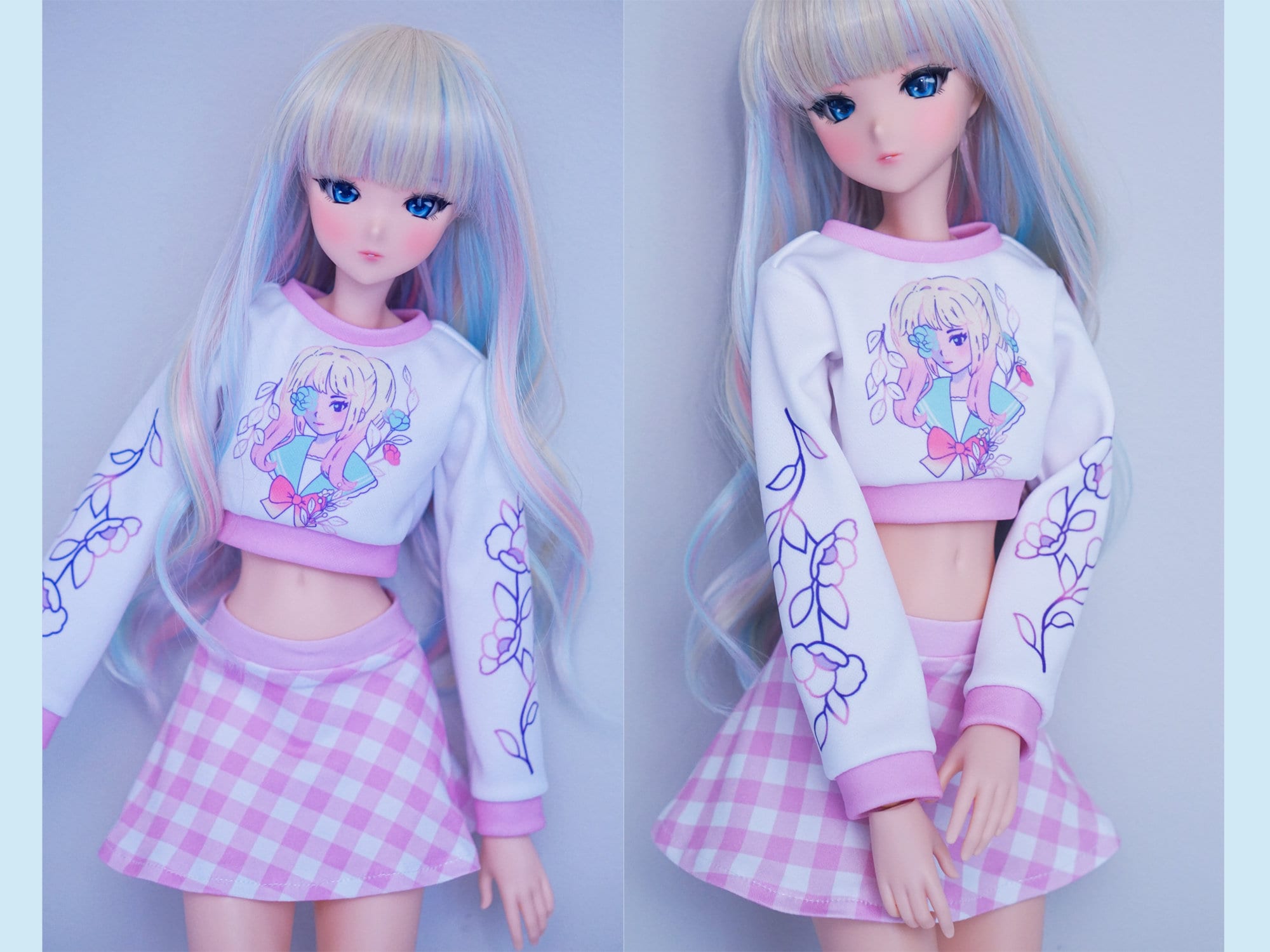 Rainbow Pastel Premium Smart Doll Wig – Size 8.5″ – Dollofakind