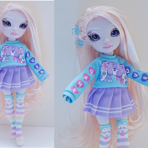 Rainbow High Doll Clothes, Cute Sweater and Skirt Outfit Set - Game Over