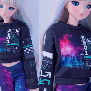 Clothes for Smart Doll Pear or Classic, cyberpunk graphics on black - techy space