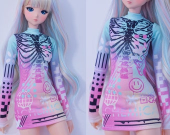 Cute Pastel Mini Dress for Smart Doll - Skeleton Print Graphic Clothes
