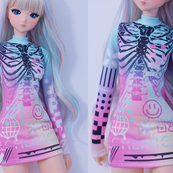 Cute Pastel Mini Dress for Smart Doll - Skeleton Print Graphic Clothes