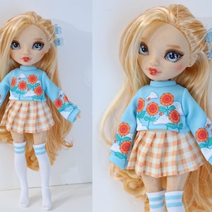 Rainbow High Doll Clothes, Cute Sweater and Skirt Outfit Set - Sunflower Sky