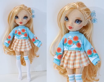 Rainbow High Doll Clothes, Cute Sweater and Skirt Outfit Set - Sunflower Sky