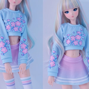 Smart Doll Pear or Classic Clothes, Cute cropped sweater and skirt - cherry blossom