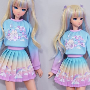 Clothes for Smart Doll Pear or Classic, Cute Pastel Sweater and Skirt outfit - Sleepy Bunny Sakura