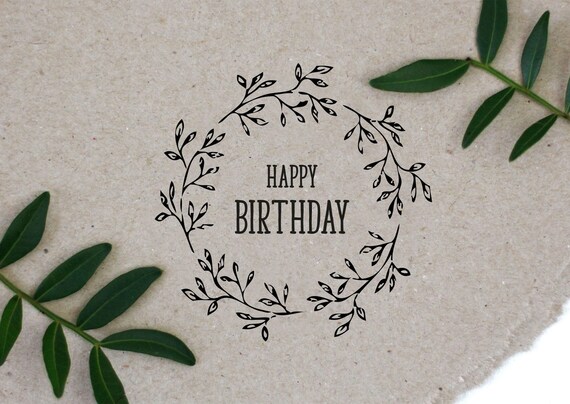 Timbre De Guirlande De Fleurs Avec Texte Joyeux Anniversaire