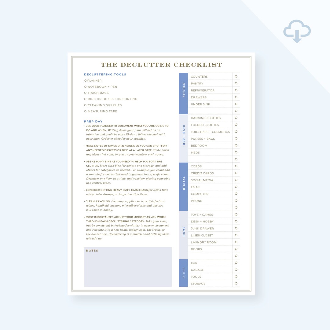 Printable Declutter Checklist Etsy