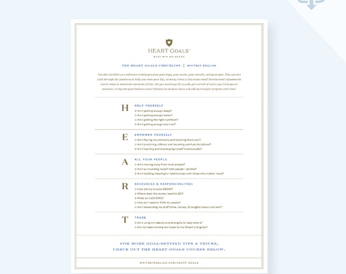 Printable HEART Goals Checklist - Etsy