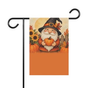 Personalized Halloween Garden Flag, Gnome with Pumpkin Custom Family Name Yard Flag, Double Sided 12x18 Fall Porch Decor