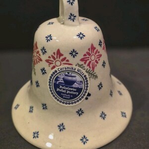 Boleslawiec Polish Pottery Ceramic 4 1/2" Bell Pine branches with bell design