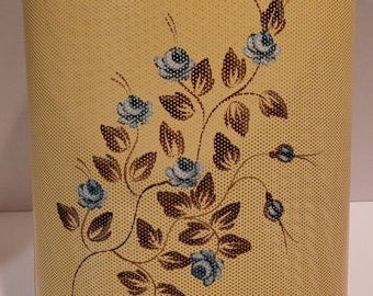 Ransburg Original handbemalter gelber mit blauen Blumen Metall 13 "Papierkorb