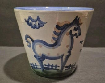 M.A. Hadley Art Pottery 5" Horse Stoneware Crock Planter Pot Horse Design