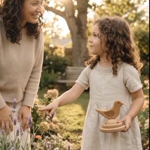 Puede incluir: Una figura de p&aacute;jaro de madera de color marr&oacute;n claro, lisa, con una forma corporal redondeada y estilizada y una base circular. El objeto est&aacute; hecho de madera natural con veta visible, mostrando una forma sencilla y s&oacute;lida que cabe en la mano.