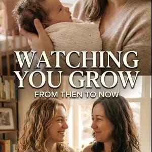 Puede incluir: Una fotograf&iacute;a compuesta vertical que presenta dos escenas. La parte superior muestra a una persona sosteniendo a un reci&eacute;n nacido envuelto en una manta blanca. La parte inferior muestra a dos personas de pie juntas. El texto dice: WATCHING YOU GROW FROM THEN TO NOW.