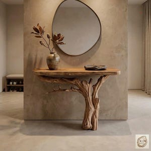 Handmade Live Edge Console Table, Organic Root Wood Entryway Furniture