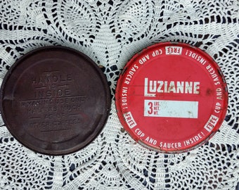 Two Vintage Coffee Tin Lids Luzianne