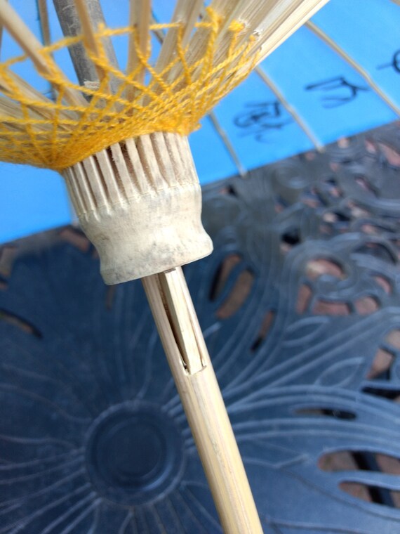 Vintage Japanese Parasol Blue with Painted Flowers Gem
