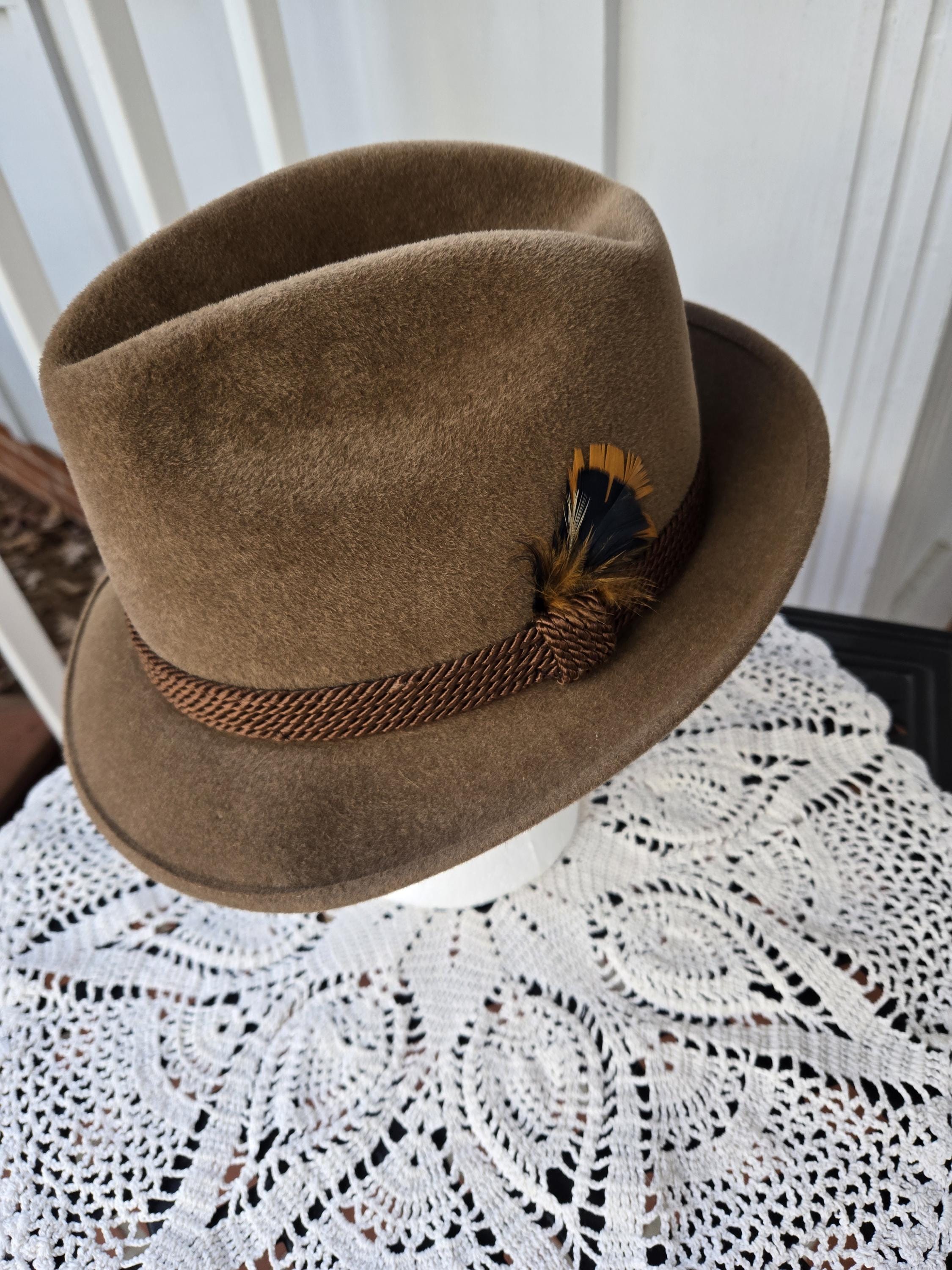 Men's Vintage Mallory Brown / Tan Fedora Torino Quality / Hat Box