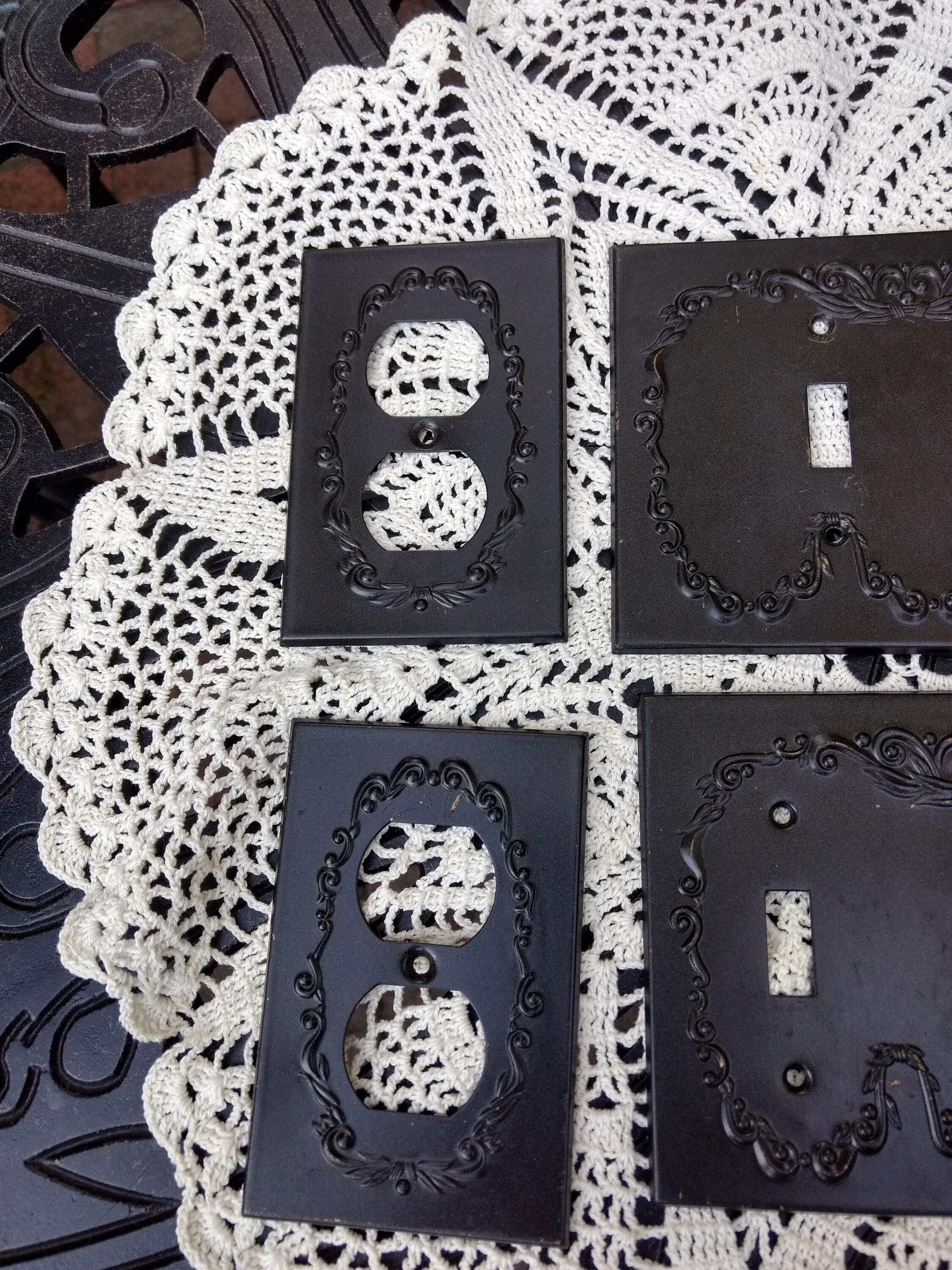 Vintage Black Metal Decorative Electrical Plate Covers / Light Switch