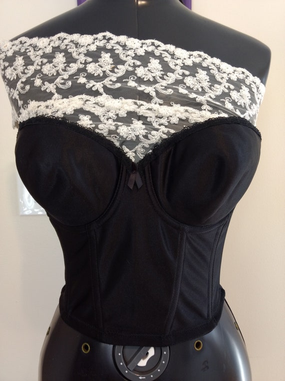 Vintage Backless & Strapless Black Bra / Bustier … - image 3