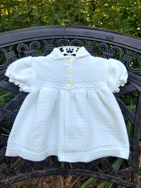Vintage Baby Girl / Little Girl White Sweater Dress Gem
