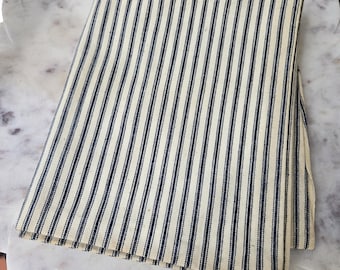 Vintage Blue and Off-White Striped Ticking Finished Pillow Cover