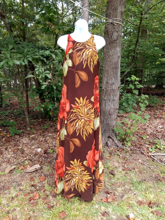 Vintage Maggy London Bold Floral Maxi Dress circa