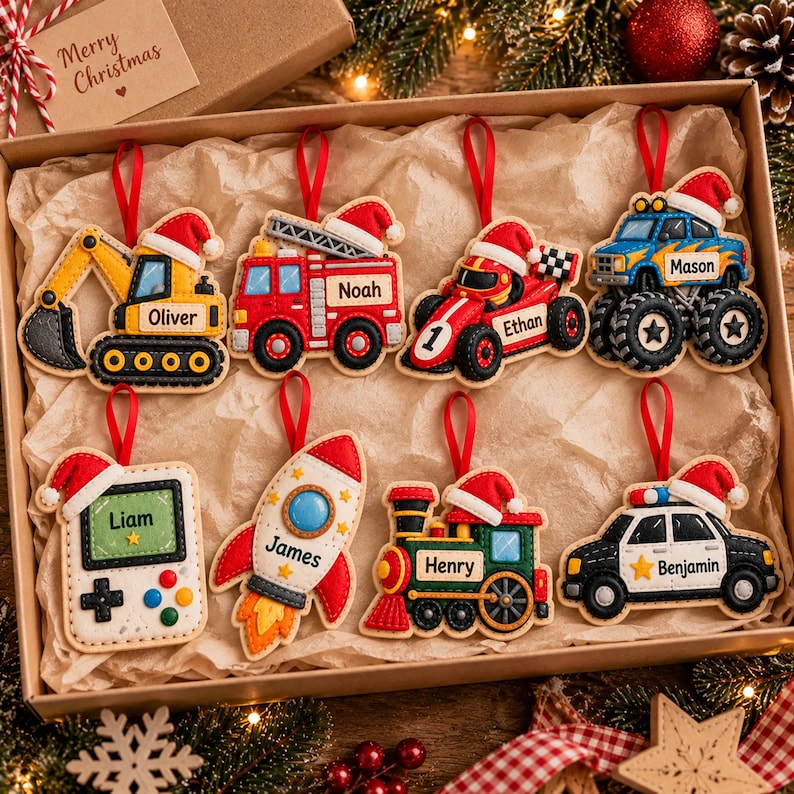 Personalized Boy Felt Ornament, Custom Name Baby Boy Christmas Ornament ...