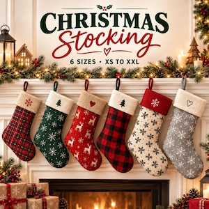Naaipatroon voor een kerstsok (PDF), 6 maten, DIY kerstdecoratie, naaien voor de feestdagen, gepersonaliseerde kerstsok, digitale download