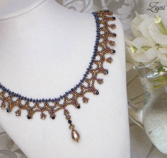 Autumn Cooper Beaded Necklace With Almond Pearl Drop - Etsy