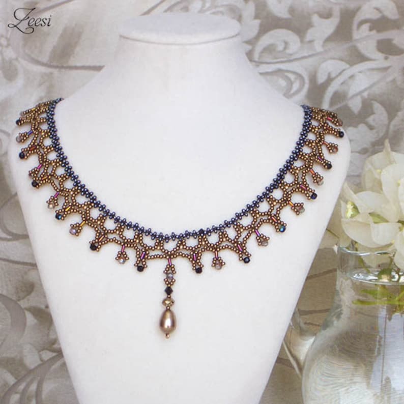 Autumn Cooper Beaded Necklace With Almond Pearl Drop - Etsy