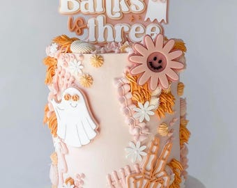 Personalised Groovy Halloween Cake Topper | Retro Ghost Birthday Cake