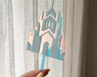 Ice Castle Princess Frozen Cake Topper | Winter Wonderland Iridescent Acrylic Birthday Cake Decoration