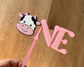Pink Cow One Acrylic Cake Topper | Holy Cow I'm One & Rodeo 1st Birthday Party