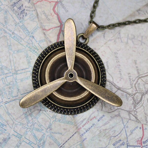 Propeller Necklace, Steampunk Necklace, Aviator's Pendant with Moving Propeller, Aviation Necklace N41