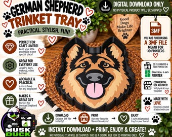 German Shepherd Trinket Tray - 3MF File, 3D Print File, Décor, Digital Download Only