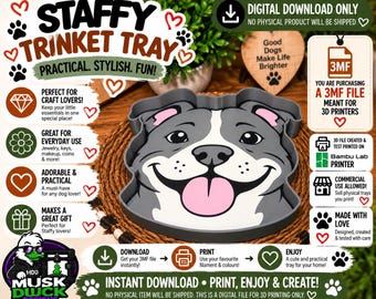Staffy Trinket Tray - 3MF File, 3D Print File, Décor, Digital Download Only