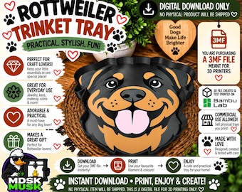 Rottweiler Trinket Tray - 3MF File, 3D Print File, Décor, Digital Download Only